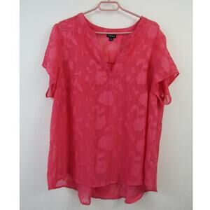 Torrid 2X Hot Pink Semi Sheer Floral Lace Short Sleeve Blouse V-Neck